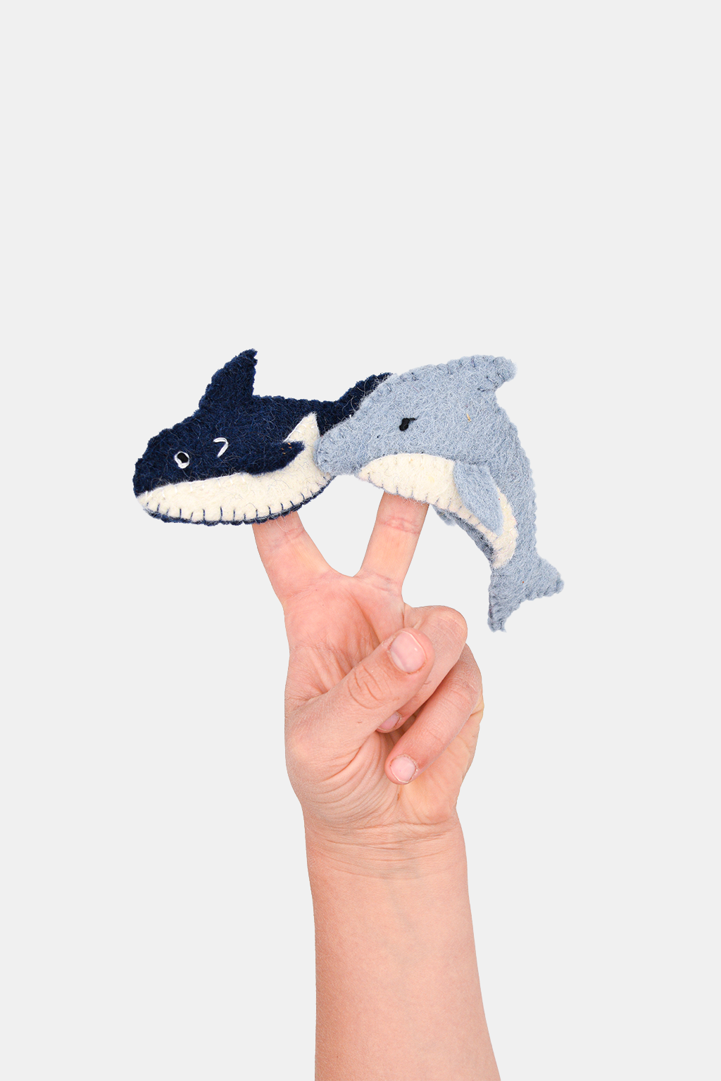 Whale & Dolphin Finger Puppet Set – Handmade Wool Felt Pretend Play Toy