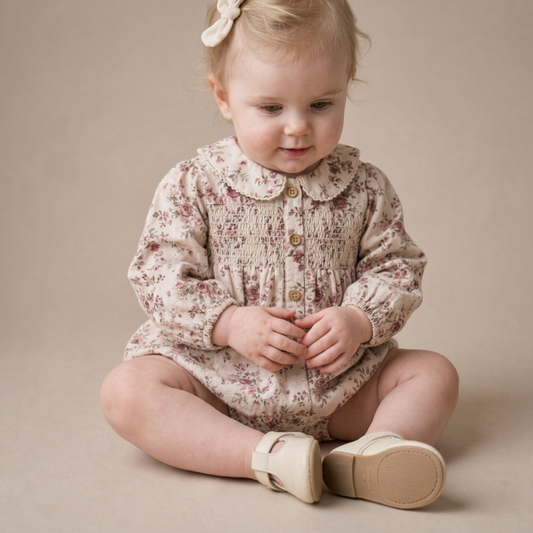 Organic Cotton Smocked Long Sleeve Bubble Romper for Babies – Wildrose