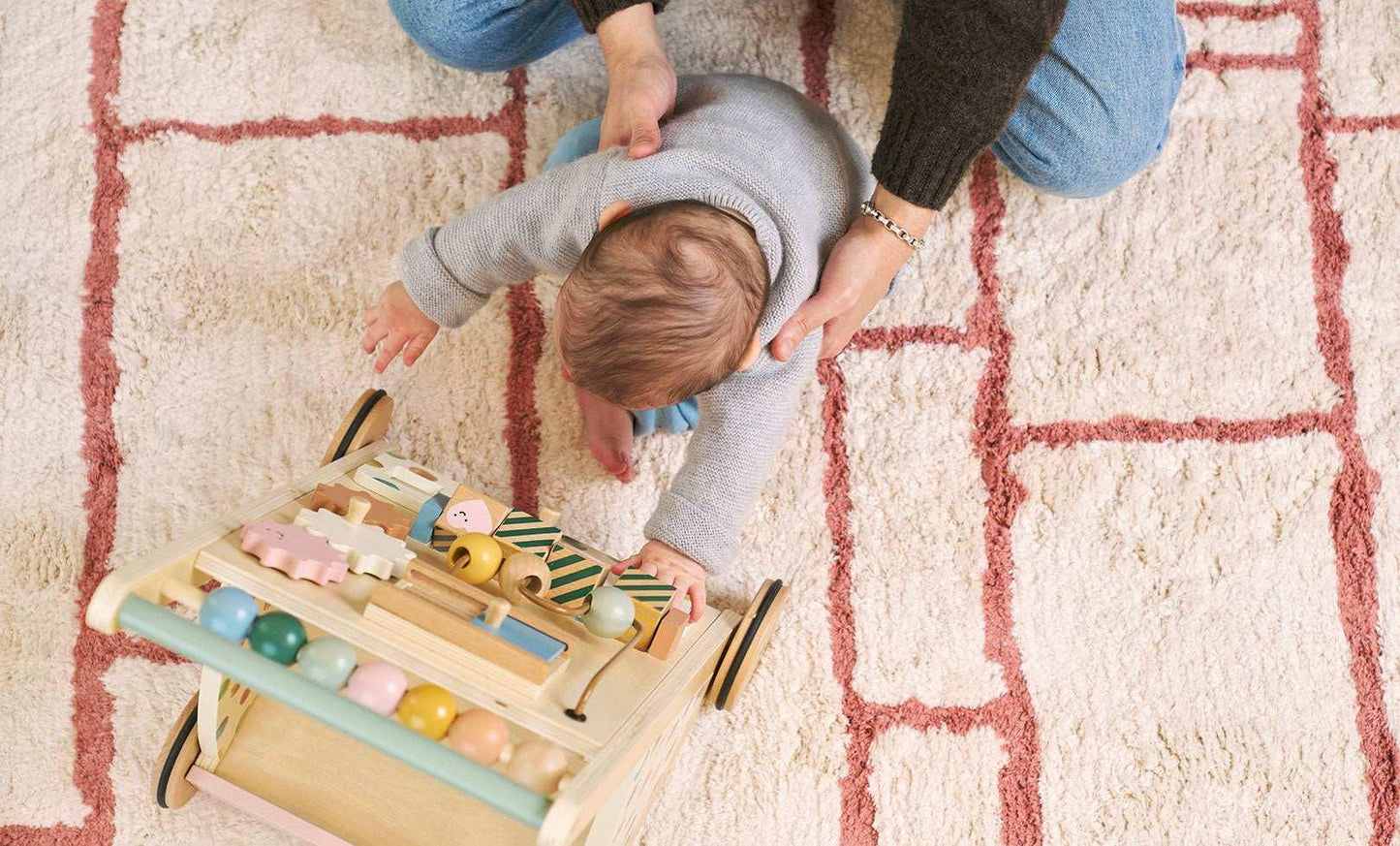 Sage & Wild Windowpane Washable Organic Cotton Rug - GOTS Certified Hand-Drawn Design