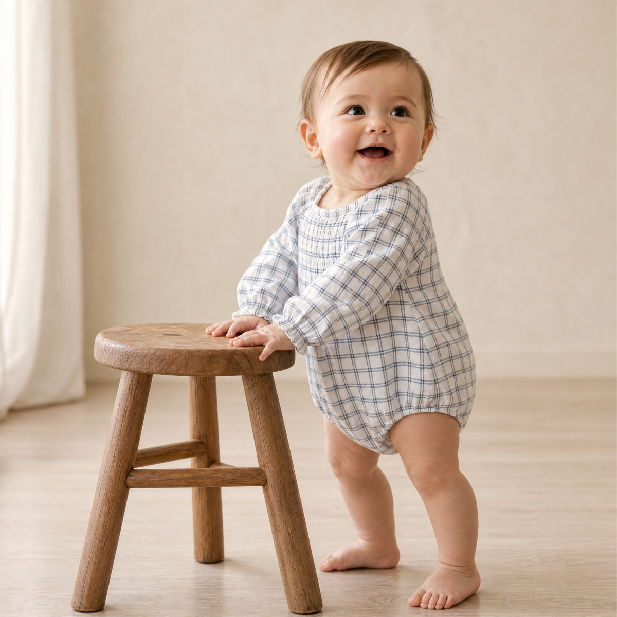Organic Cotton Smocked Long Sleeve Romper for Babies – Window Plaids