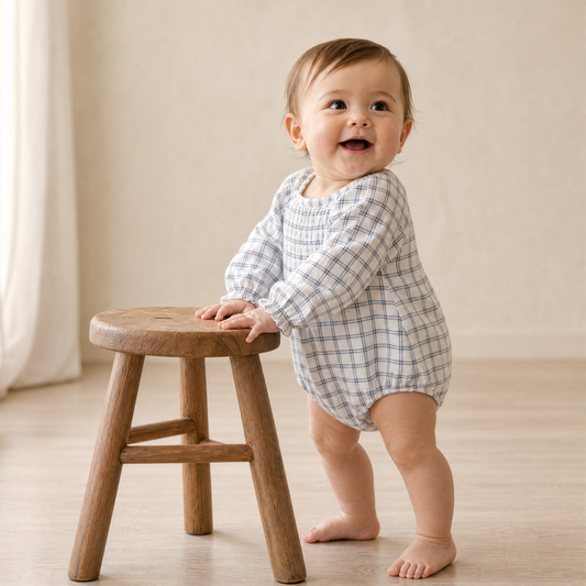 Organic Cotton Smocked Long Sleeve Romper for Babies – Window Plaids