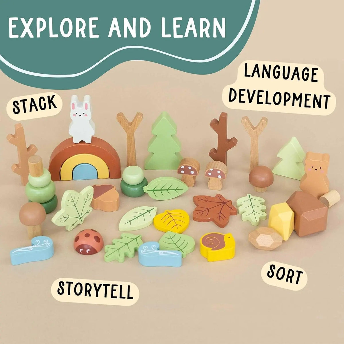 Wooden Forest Sensory Bin – 38-Piece Woodland Play Set with Chalkboard Lid, Ages 3+