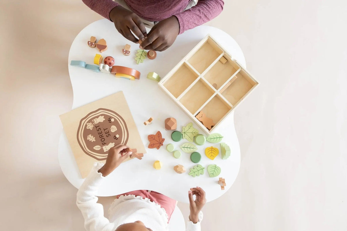 Wooden Forest Sensory Bin – 38-Piece Woodland Play Set with Chalkboard Lid, Ages 3+