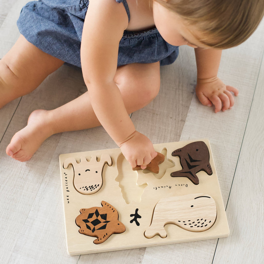 Wee Gallery Eco-Friendly Non-Toxic Montessori Toddler Ocean Toy Bundle | Wooden Puzzle, Blocks, Nesting Toy