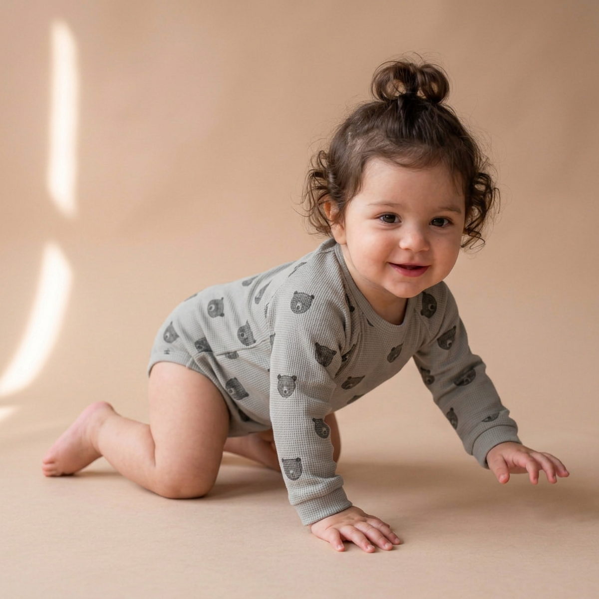 Organic Cotton Long Sleeve Bubble Romper for Babies – Woodland Bear