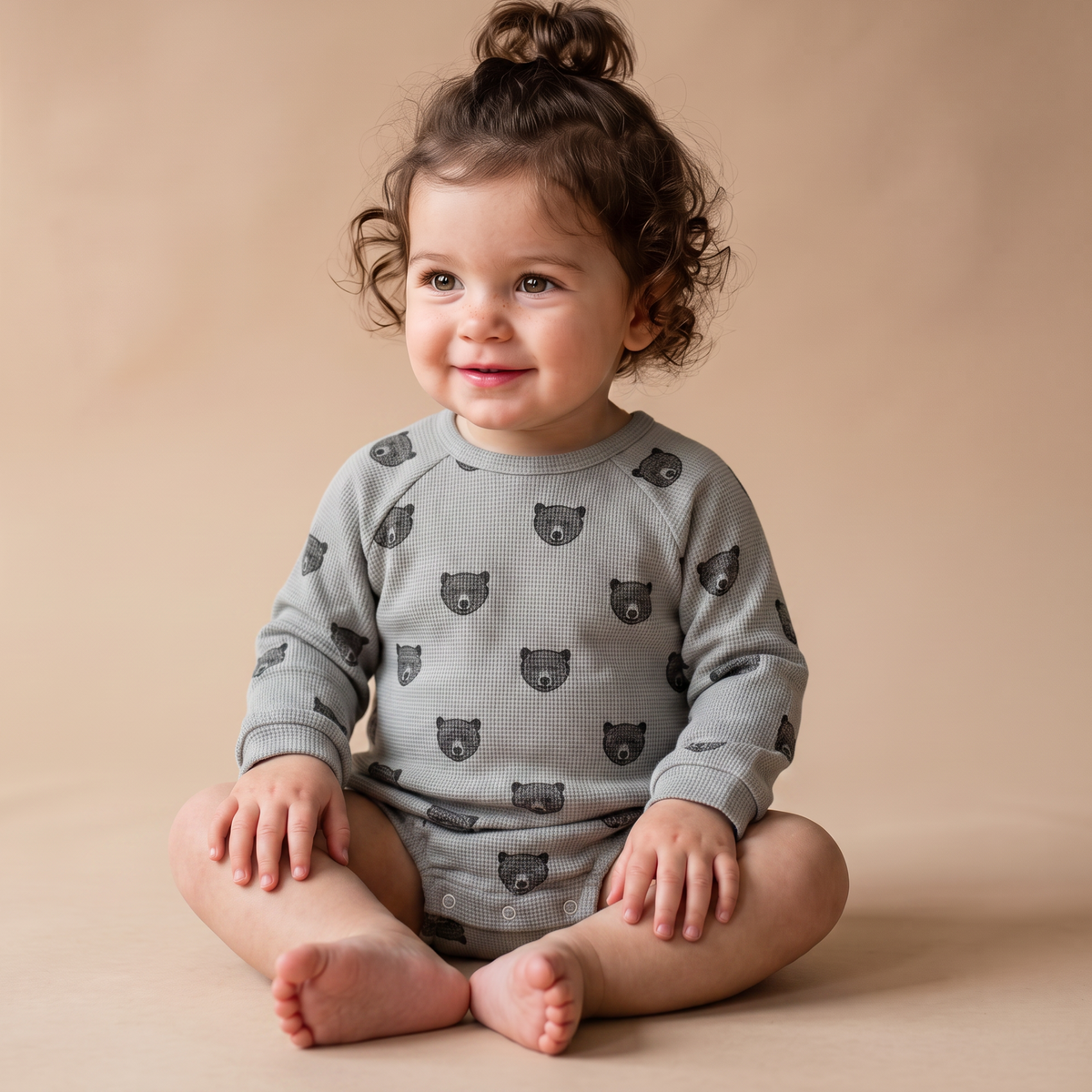 Organic Cotton Long Sleeve Bubble Romper for Babies – Woodland Bear