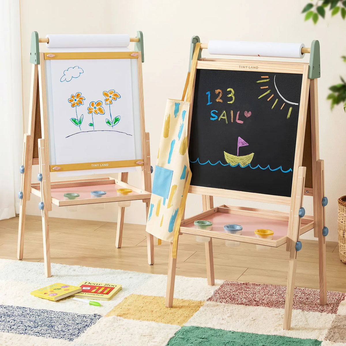 Tiny Land 3-in-1 Kids Art Easel – Chalkboard, Magnetic Whiteboard & Paper Roll