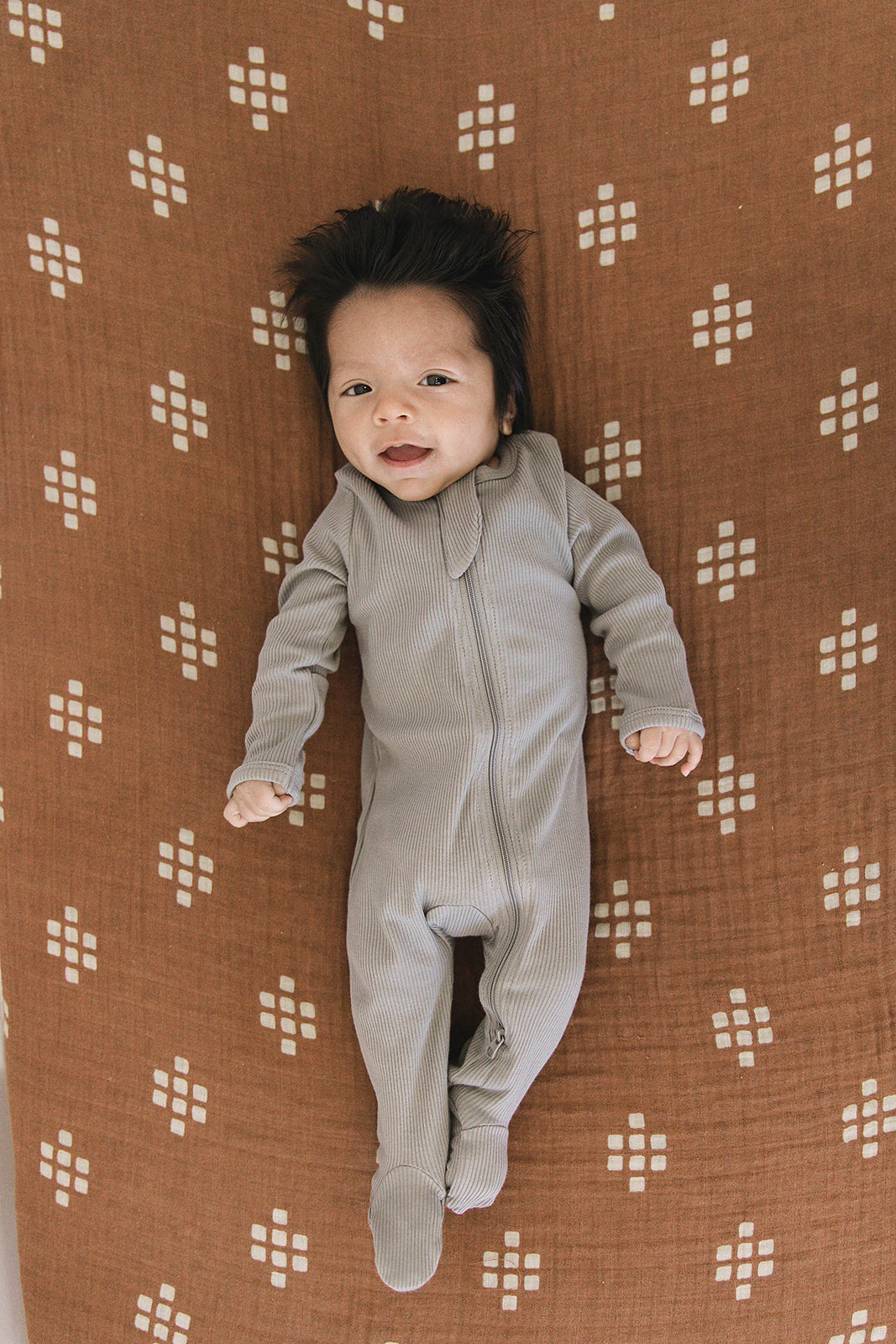 Mebie Baby Organic Cotton Ribbed Zipper Footed Pajamas Onesie | Grey
