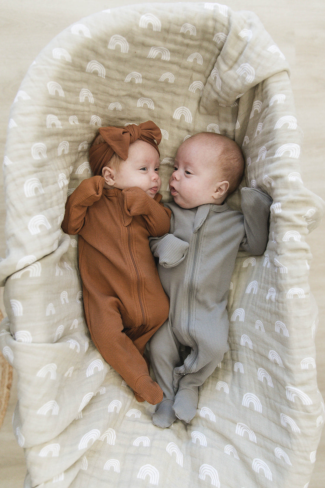 Mebie Baby Organic Cotton Ribbed Zipper Footed Pajamas Onesie | Grey