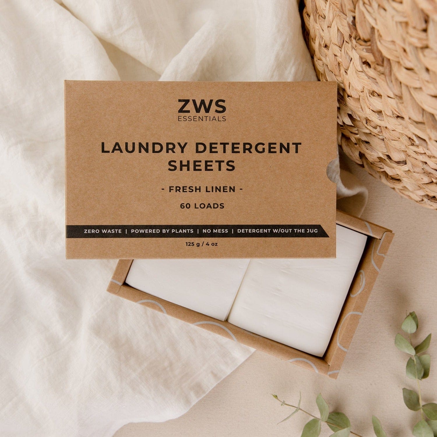 Zero Waste Laundry Detergent Sheets in plastic-free packaging.