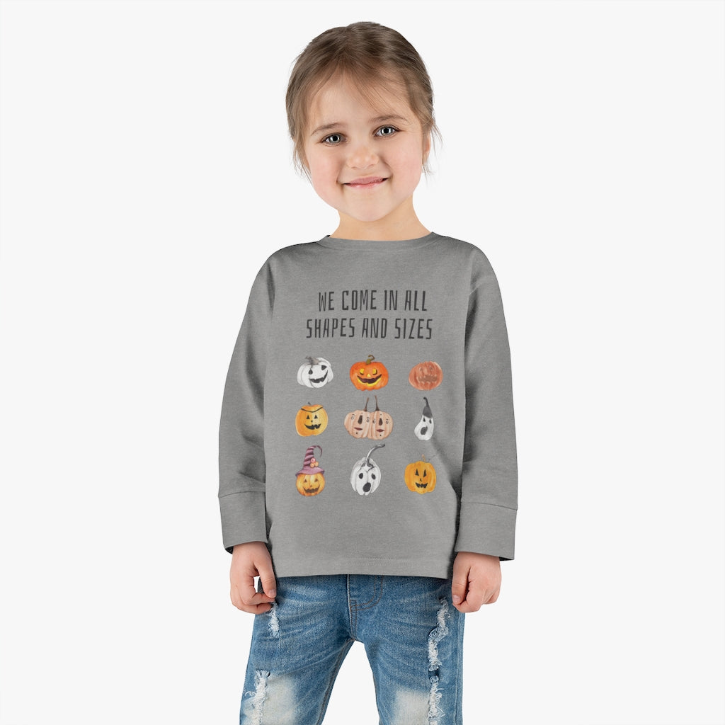 We come in all shapes and sizes jack-o-lantern design kid long sleeve shirt  - grey
