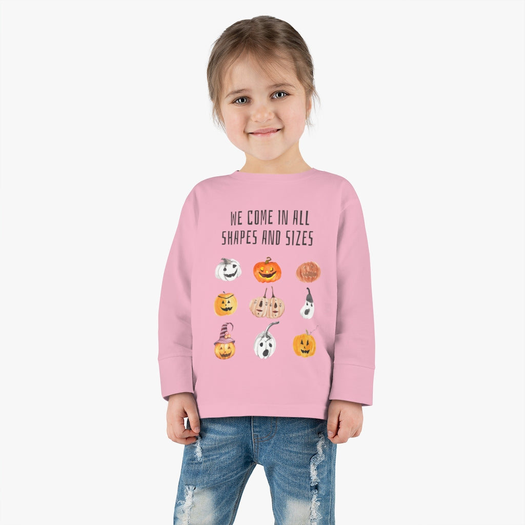 We come in all shapes and sizes jack-o-lantern design kid long sleeve shirt  - pink