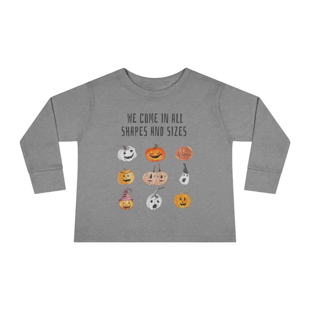 We come in all shapes and sizes jack-o-lantern design kid long sleeve shirt  - grey