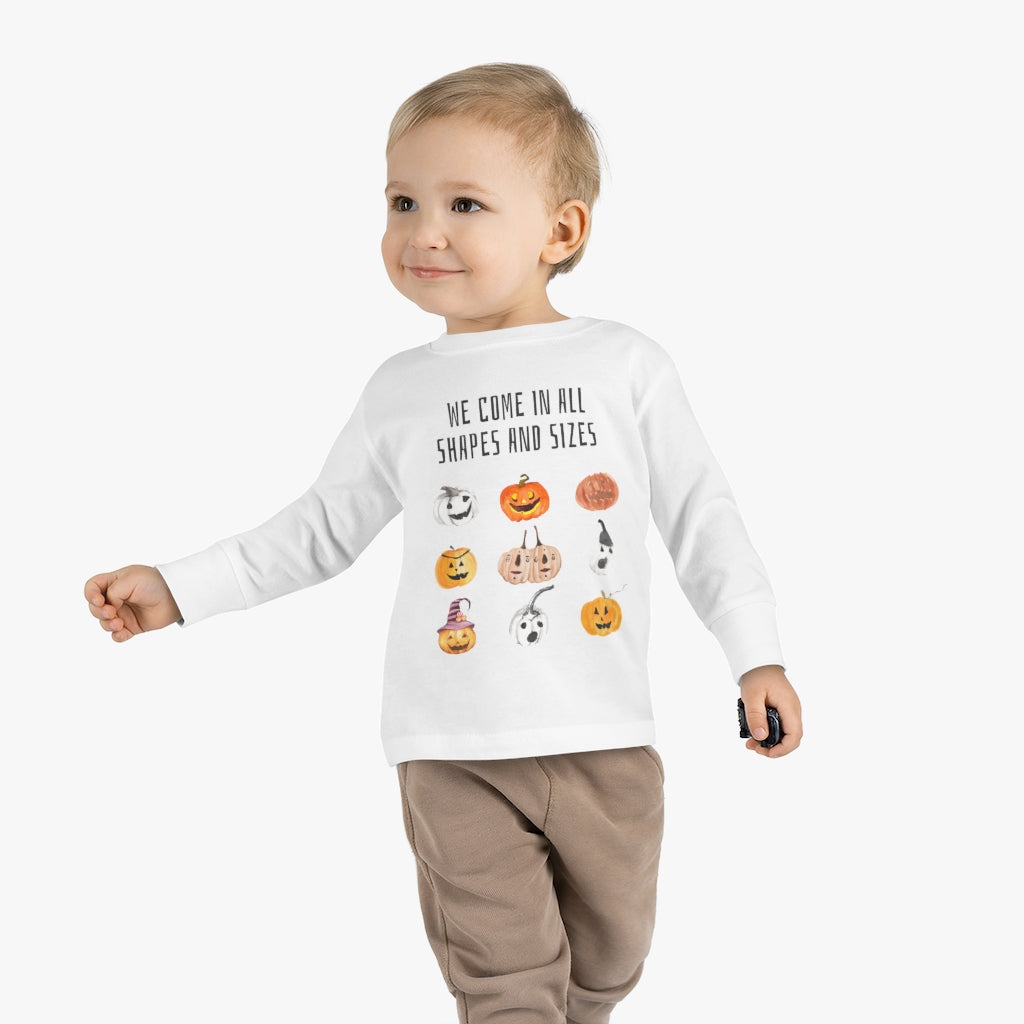 We come in all shapes and sizes jack-o-lantern design kid long sleeve shirt  - white