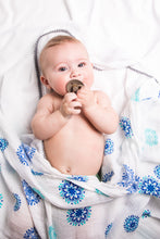 Load image into Gallery viewer, Baby with a pacifier organic cotton muslin swaddle blanket
