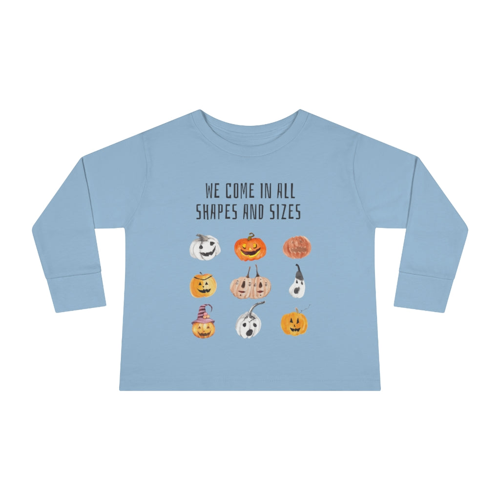 We come in all shapes and sizes jack-o-lantern design kid long sleeve shirt  - blue