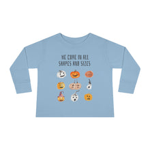 Load image into Gallery viewer, We come in all shapes and sizes jack-o-lantern design kid long sleeve shirt  - blue
