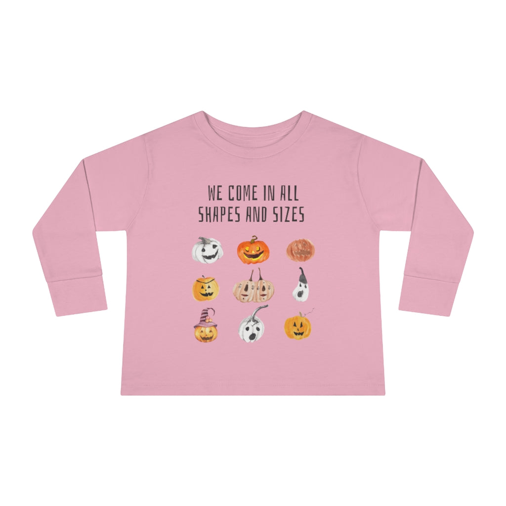 We come in all shapes and sizes jack-o-lantern design kid long sleeve shirt  - pink