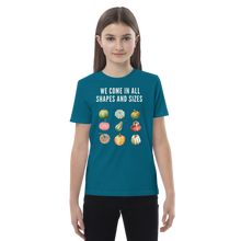 Load image into Gallery viewer, We come in all shapes and sizes kid t-shirt - aqua - female model
