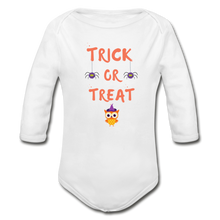 Load image into Gallery viewer, Trick or Treat Organic Long Sleeve Onesie - white
