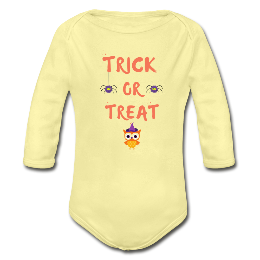 Trick or Treat Organic Long Sleeve Onesie - washed yellow