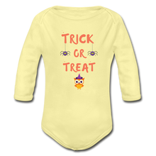Load image into Gallery viewer, Trick or Treat Organic Long Sleeve Onesie - washed yellow
