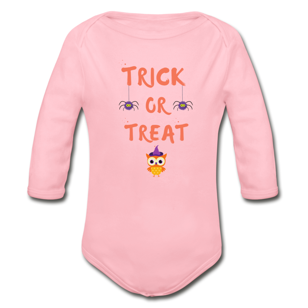 Trick or Treat Organic Long Sleeve Onesie - light pink