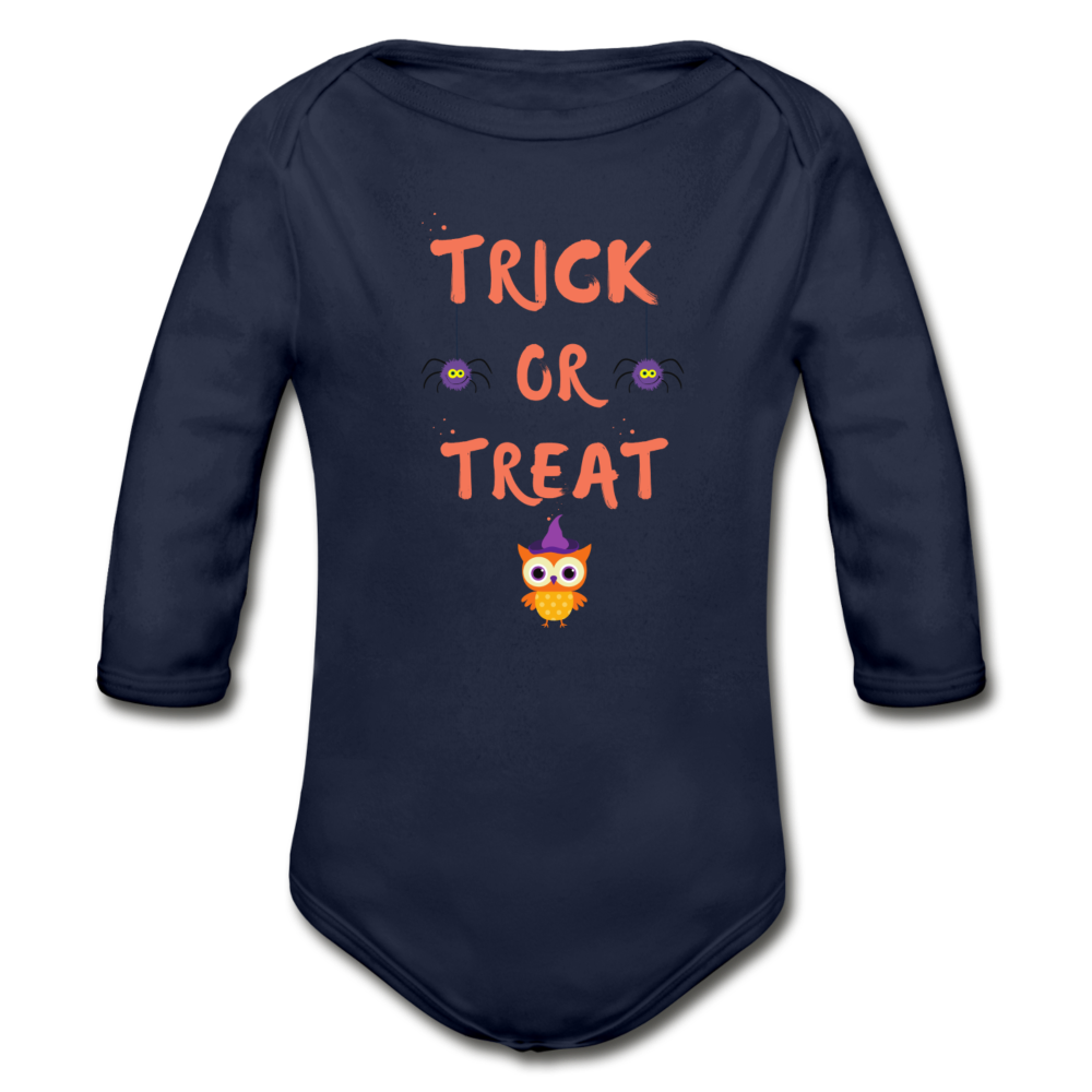 Trick or Treat Organic Long Sleeve Onesie - dark navy