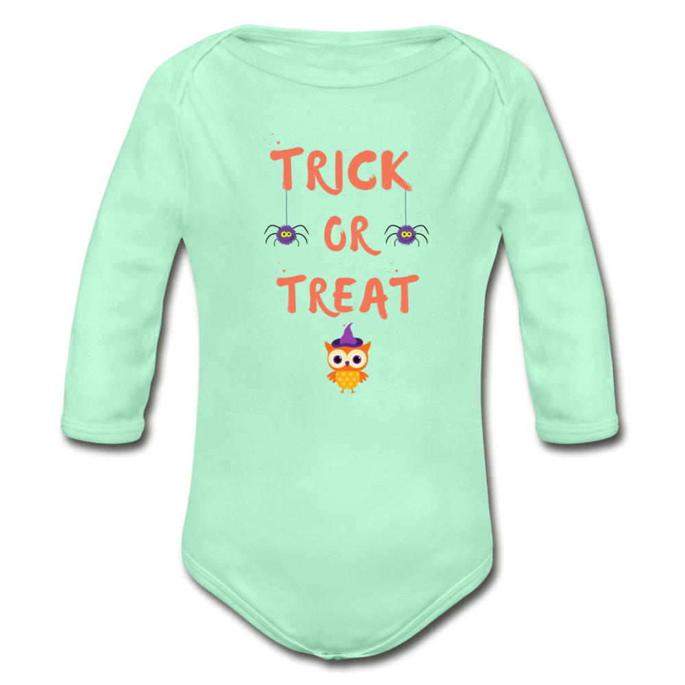 Trick or Treat Organic Long Sleeve Onesie - light mint