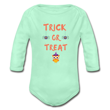 Load image into Gallery viewer, Trick or Treat Organic Long Sleeve Onesie - light mint
