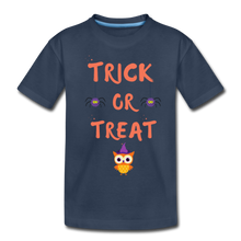 Load image into Gallery viewer, Trick or Treat Kids Halloween Organic T-Shirt - navy
