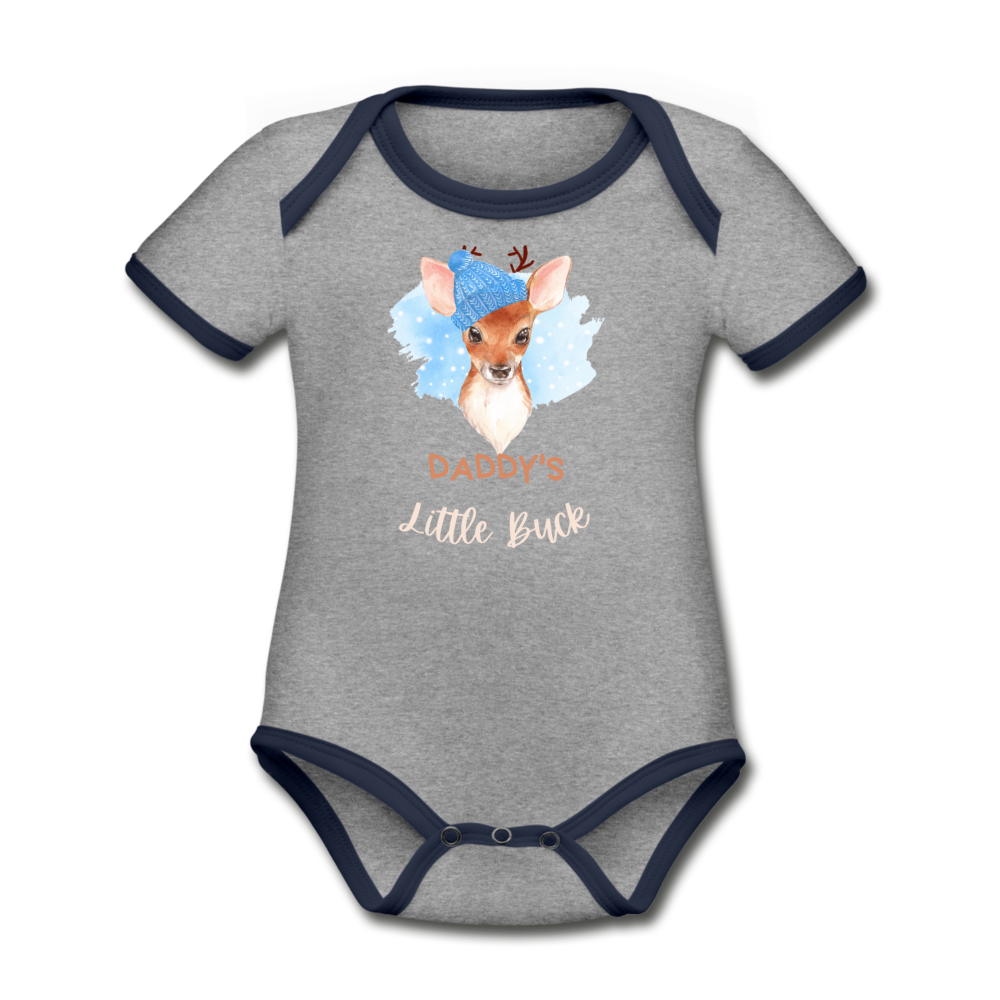 Daddy's Little Buck Organic Short Sleeve Onesie - heather gray/navy