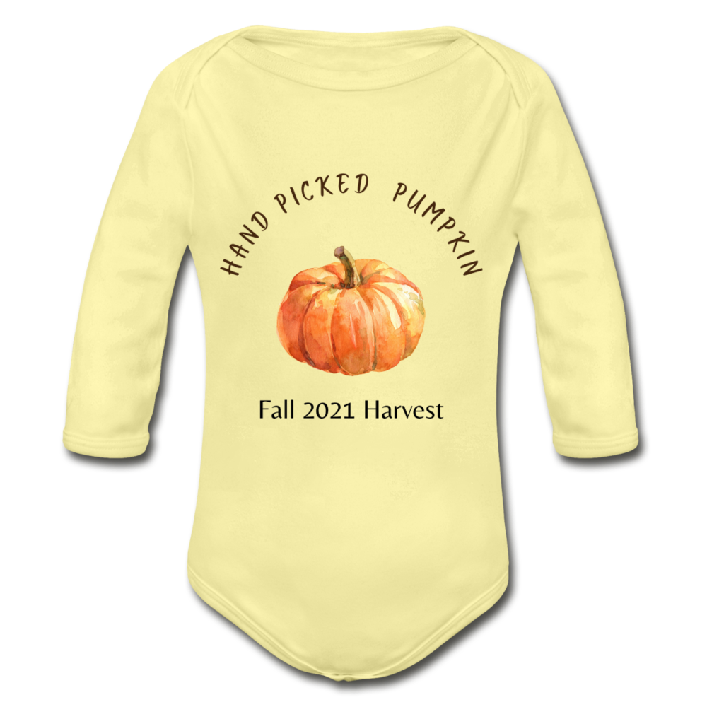 Hand Picked Pumpkin Organic Long Sleeve Onesie - washed yellow
