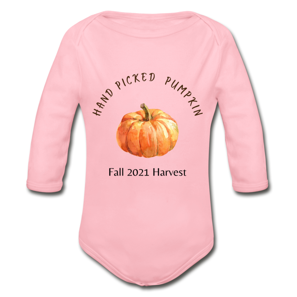 Hand Picked Pumpkin Organic Long Sleeve Onesie - light pink