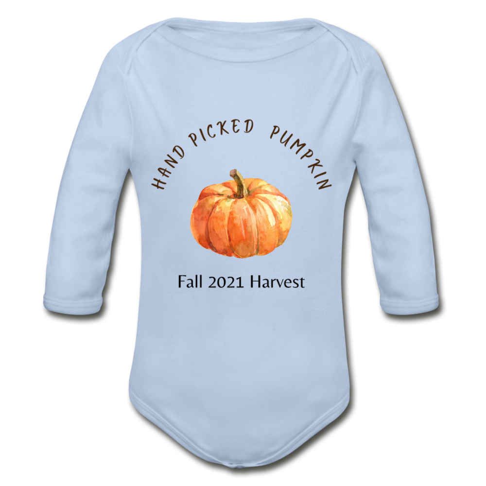 Hand Picked Pumpkin Organic Long Sleeve Onesie - sky