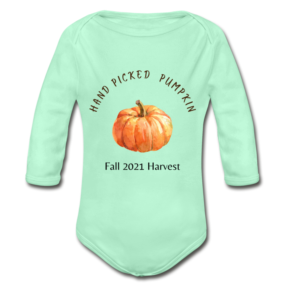 Hand Picked Pumpkin Organic Long Sleeve Onesie - light mint