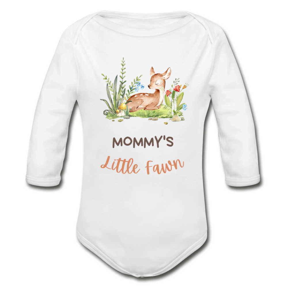 "Little Fawn" Organic Long Sleeve Onesie - white
