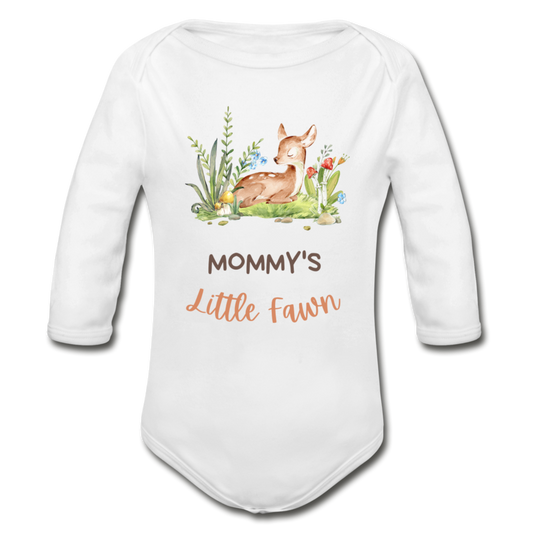 "Little Fawn" Organic Long Sleeve Onesie - white