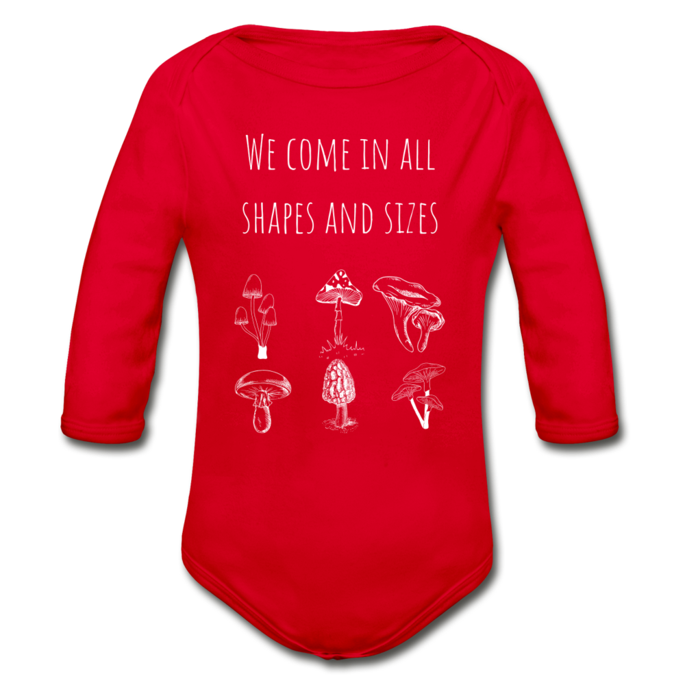 Organic Fall Long Sleeve Onesie | Mushrooms - red