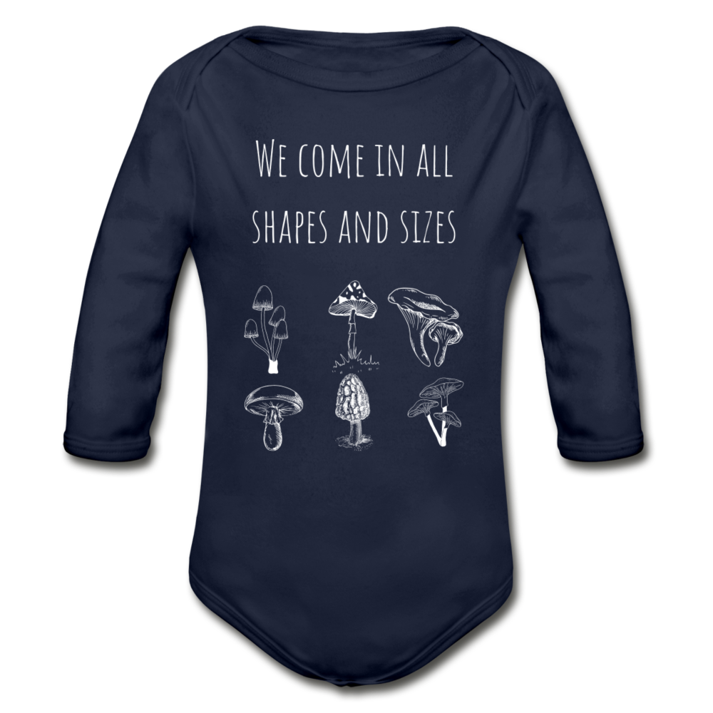 Organic Fall Long Sleeve Onesie | Mushrooms - dark navy