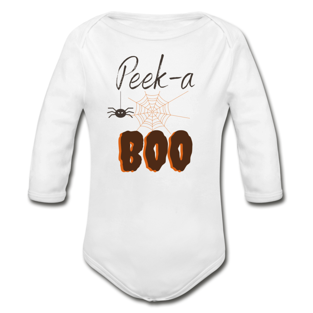 Peek-a-BOO Halloween Organic Long Sleeve Onesie - white