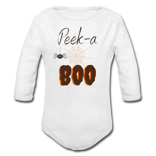 Peek-a-BOO Halloween Organic Long Sleeve Onesie - white