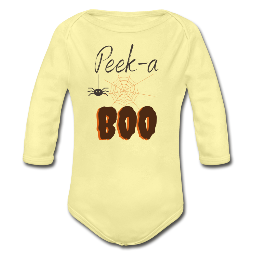 Peek-a-BOO Halloween Organic Long Sleeve Onesie - washed yellow