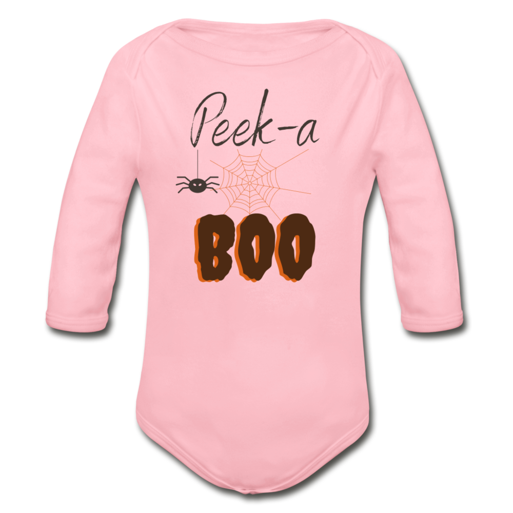 Peek-a-BOO Halloween Organic Long Sleeve Onesie - light pink
