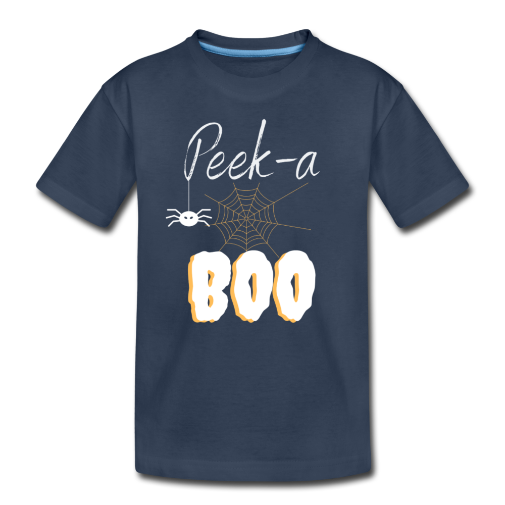Peek-a-BOO Halloween Organic Kids' T-shirt - navy