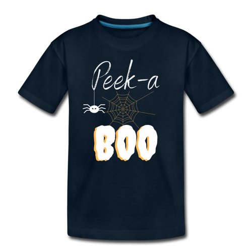 Peek-a-BOO Halloween Organic Kids' T-shirt - deep navy