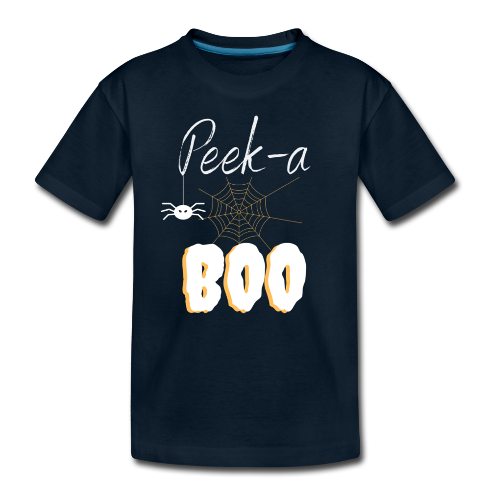 Peek-a-BOO Halloween Organic Kids' T-shirt - deep navy