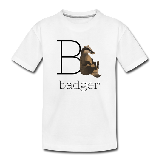 B is for Badger Alphabet Letter of the Day Organic Kids' T-shirt - white