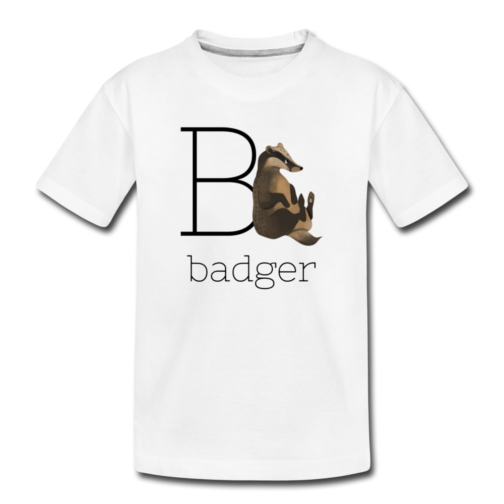 B is for Badger Alphabet Letter of the Day Organic Kids' T-shirt - white