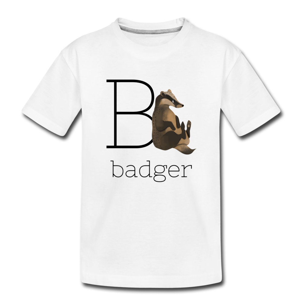 B is for Badger Alphabet Letter of the Day Organic Toddler T-shirt - white